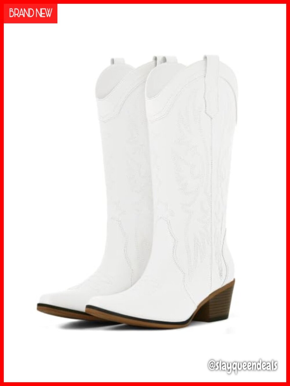 Cowboy Boots Women Faux Leather Mid Calf Snip Toe Western